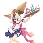  bangle bracelet brown_eyes brown_hair drink hat highres holding holding_tray jewelry official_art panties princess_connect! sun_hat suzume_(princess_connect!) suzume_(summer)_(princess_connect!) tachi-e transparent_background tray underwear white_panties 