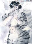  absurd_res anthro big_breasts breasts convenient_censorship felid female fur grey_body grey_fur hi_res mammal murazaki nude pantherine solo steam striped_body striped_fur stripes thick_thighs tiger 