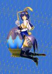  1girl absurdres aduti_momoyama animal_ears blue_eyes blue_hair blush breasts catria_(fire_emblem) coattails dress easter easter_egg egg elbow_gloves fire_emblem fire_emblem:_mystery_of_the_emblem fire_emblem_heroes flower full_body gloves high_heels highres kneeling looking_at_viewer no_panties official_alternate_costume playboy_bunny rabbit_ears rabbit_tail short_hair shy side_slit sideboob solo tail thighhighs thighs 