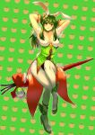  1girl absurdres aduti_momoyama animal_ears armpits arms_up bangs blush breasts carrot cleavage coattails easter_egg egg egg_print fire_emblem fire_emblem:_mystery_of_the_emblem fire_emblem_heroes flower full_body gloves green_eyes green_footwear green_hair hair_flower hair_ornament highres large_breasts long_hair looking_at_viewer palla_(fire_emblem) playboy_bunny rabbit_ears rabbit_tail see-through sitting skin_tight smile solo tail 