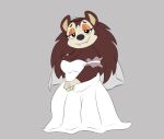  2022 animal_crossing anthro breasts bride cleavage clothed clothing dress eulipotyphlan female front_view full-length_portrait half-closed_eyes hedgehog hi_res honeymono looking_at_viewer mammal narrowed_eyes nintendo portrait sable_able smile solo standing video_games wedding_dress wedding_veil white_clothing white_dress 