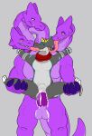  abdominal_bulge anthro balls bdsm bodily_fluids bondage bound cum cum_inside duo french_kissing genital_fluids genitals hi_res hydra kissing knot kobold licking male male/male muscular razigator scalie size_difference tongue tongue_out 