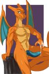  absurd_res anthro anthrofied blue_eyes blue_penis cel_shading charizard creatures_(company) dragon dragon_wings ejaculation generation_1_pokemon genitals gesture glistening glistening_body glistening_skin hi_res humanoid lizard looking_at_viewer male manly muscular nintendo orange_body orange_skin penis pokemon pokemon_(species) reptile scalie shaded simple_background smile smiling_at_viewer solo spicy_kokosche standing suggestive suggestive_gesture video_games wings 