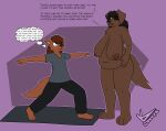  ambiguous_gender anthro big_breasts bird_dog blush breasts canid canine canis casual_nudity dialogue domestic_dog duo english_text female hi_res huge_breasts hunting_dog labrador lani_(lonnyk) lonnyk mammal mature_female overweight overweight_female retriever sagging_breasts sonia_(lonnyk) text yoga yoga_mat 