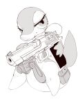  3:4 ambiguous_gender anthro azre big_tail blush desert_eagle eyelashes fin foregrip generation_5_pokemon greyscale gun half-closed_eyes handgun hi_res holding_object holding_weapon magazine_(gun) monochrome narrowed_eyes nintendo pistol pokemon pokemon_(species) ranged_weapon snivy solo tail_fin video_games weapon 