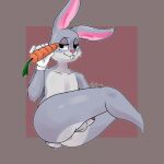  absurd_res anthro balls black_eyes bugs_bunny butt carrot digital_media_(artwork) food fur genitals girly grey_body grey_fur hi_res lagomorph leporid looney_tunes male mammal penis plant rabbit rodd.y scut_tail short_tail simple_background smile solo thick_thighs vegetable warner_brothers wide_hips 