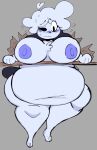  2022 3_toes absurd_res anthro areola belly big_belly big_breasts biped black_eyes black_nose blue_body blue_fur blue_hair blush bodily_fluids breasts canid canine canis chest_tuft curvy_figure debbie_(lewd_dorky) deep_navel digital_media_(artwork) domestic_dog feet female front_view fur grey_background hair hi_res lewd_dorky mammal navel nipples no_pupils nude obese one_eye_closed overweight overweight_anthro overweight_female purple_areola purple_nipples simple_background solo stuck sweat sweatdrop thick_thighs through_floor toes tuft wide_hips wood_floor 