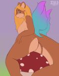  2021 anthro areola blonde_hair blue_eyes blue_wings brown_body brown_tail butt closed_smile dated female fungus hair heart_(marking) hi_res isyld long_hair looking_at_viewer mammal mouth_closed mushroom narrowed_eyes nipples nude purple_wings red_areola red_nipples red_nose rodent sciurid signature simple_background sitting slight_smile solo sunny_macchiato tan_body tan_breasts tan_tail wings 