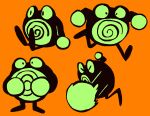  3bubby absurd_res ambiguous_gender amphibian anthro big_eyes big_hands black_body frog generation_1_pokemon group hi_res nintendo pokemon pokemon_(species) poliwhirl punch scalie simple_background sitting swirl toony video_games walking 