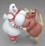  anthro big_breasts big_butt black_pupils black_sclera boss_monster bovid breast_squish breasts breasts_frottage brown_body butt caprine crossover duo female female/female floppy_ears generation_4_pokemon goat hand_holding hi_res horn huge_breasts huge_butt huge_thighs long_ears looking_at_viewer lopunny mammal mostly_nude nintendo patacon pokemon pokemon_(species) pupils red_eyes ribbons smile squish thick_thighs toriel undertale undertale_(series) video_games white_body 