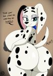  101_dalmatian_street 101_dalmatians absurd_res anthro areola bedroom_eyes big_breasts big_butt black_areola black_nipples blue_eyes breasts butt canid canine canis collar dalmatian delilah_(101_dalmatians) disney domestic_dog english_text exclamation_point female hi_res huge_breasts huge_butt looking_at_viewer looking_back mammal narrowed_eyes nipples nr_ac nude question_mark seductive side_boob smile solo spots spotted_body text thick_thighs white_body wide_hips 