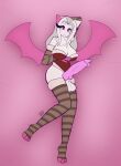  absurd_res anthro balls breasts butt christmas clothed clothing dragon fur genitals gynomorph hair hi_res holidays intersex legwear looking_at_viewer max_draws patreon penis pink_body pink_fur purple_eyes sleeves solo stockings white_body white_fur white_hair wings 