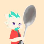  anthro black_clothing blue_body blue_scales clothing cutlery dragon fish hi_res holding_object horn hybrid kitchen_utensils male marine purple_eyes red_clothing samudra_(zetsuya06) scales shark solo spoon tan_body tan_skin tools young zetsuya06 