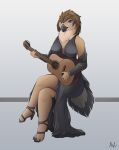  accipitrid accipitriform avian bird clothed clothing dress eagle feathers female footwear guitar guitarist halu hi_res high_heels musical_instrument neck_tuft philippine_eagle plucked_string_instrument pose sitting solo string_instrument tail_feathers tuft 