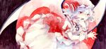  bad_id bad_pixiv_id bat_wings blue_hair hat nayuko red_eyes remilia_scarlet short_hair solo touhou traditional_media watercolor_(medium) wings 