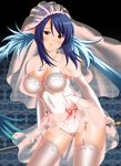  blue_hair breasts bridal_veil bustier cleavage elbow_gloves garter_belt gloves highres judith lace lace-trimmed_thighhighs large_breasts lingerie nukunuku_(hinataboltuko) panties pointy_ears shop solo tales_of_(series) tales_of_vesperia thighhighs underwear veil white_legwear white_panties 