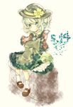  bag blush crossed_arms green_eyes green_hair handbag hat komeiji_koishi mary_janes rl shoes short_hair sitting socks solo touhou wavy_hair 