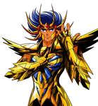  80s araki_shingo armor cancer_deathmask gem gems golden knights_of_the_zodiac kurumada_masami male male_focus official_art oldschool purple_hair rubies saint_seiya shoulder_pads spikes tan tanned 