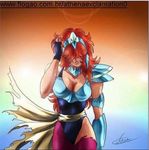  80s aquila_marin armor breasts cleavage curvy hair_on_eyes hair_over_eyes knights_of_the_zodiac oldschool orange_hair saint_seiya spandex 