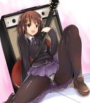  amp amplifier brown_eyes brown_hair guitar hirasawa_yui instrument k-on! open_mouth panties pantyhose pantyshot school_unform school_uniform shoes skirt underwear upskirt 