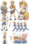  1girl 4boys ? ball endou_mamoru gouenji_shuuya inazuma_eleven inazuma_eleven_(series) multiple_boys nintendo_ds pants_pull running shock slap slapping soccer_ball stylus surprised tachimukai_yuuki tsunami_jousuke zaizen_touko 