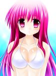  breasts cleavage engo_(aquawatery) large_breasts long_hair original pink_eyes pink_hair simple_background solo swimsuit 