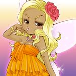  blonde_hair choko dark_skin dragon_quest dragon_quest_ix fairy flower ganguro highres level-5 sandy_(dq9) wings 
