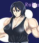  bleach blue_eyes blue_hair breasts cleavage extreme_muscles kuchiki_rukia muscle muscles muscular short_hair 