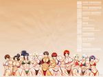  10girls 6+girls abs angel_(kof) asamiya_athena bikini blonde_hair blue_mary fatal_fury flex flexing king_(snk) king_of_fighters leona_heidern multiple_girls muscle muscles muscular pose red_hair ren_(tainca2000) sakazaki_yuri shermie snk swimsuit vanessa vice yuri_sakazaki 