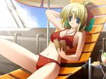  aquas bikini blonde_hair blue_eyes book bow breasts chair cocktail food fruit game_cg hair_bow hair_ornament hair_ribbon jewelry kagurazaka_koayu lounge_chair medium_breasts pendant ponytail reading red_bikini red_ribbon ribbon sitting solo sunlight swimsuit umbrella 