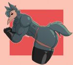  anthro avian bent_over big_butt blue_body butt canid canine canis clothing ear_piercing hybrid jockstrap leather legwear lofihill looking_back male mammal muscular muscular_male piercing plague_doctor solo thick_thighs thigh_highs underwear wolf 