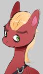  2022 black_clothing blonde_hair clothing equid equine feral fur green_eyes hair horse looking_at_viewer mammal meme no_bitches? raljoy red_body red_fur silver_clothing solo sprout_cloverleaf_(mlp) 