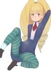  1girl absurdres armpits big_hair blonde_hair blue_pantyhose dress drill_hair full_body highres long_hair looking_at_viewer luna_platz_(mega_man) mega_man_(series) mega_man_star_force murumi pantyhose simple_background solo striped twin_drills twintails white_background 