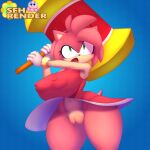  absurd_res amy_rose anthro big_breasts blue_background breasts clothed clothing dress eulipotyphlan female genitals hair hedgehog hi_res huge_breasts mammal no_underwear pink_hair pussy sadflowerhappy sega simple_background solo sonic_the_hedgehog_(series) thick_thighs 
