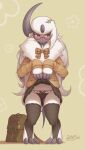  2018 absol absurd_res accessory anthro black_clothing black_panties black_underwear blush bottomwear bow_panties canid claws clothed clothing clothing_lift digital_media_(artwork) eyewear female front_view generation_3_pokemon glasses hair hair_accessory hi_res long_hair lute_(zinfyu) mammal nintendo panties pokemon pokemon_(species) red_eyes ribbons self_exposure semi-anthro shaded simple_background skirt skirt_lift solo standing tail_under_skirt underwear video_games zinfyu 