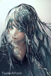  1girl blue_eyes closed_mouth expressionless highres liquid_hair long_hair looking_to_the_side original water_drop yuumei 