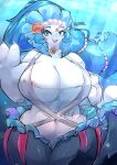  2022 ambient_fish ambient_sealife anthro big_breasts blue_eyes blue_hair breasts choker cleavage clothed clothing crescent_moon crop_top curvy_figure digital_media_(artwork) fan_character female fish generation_7_pokemon hair hi_res huge_breasts jewelry kemono long_hair looking_at_viewer luna_(roflfox) mammal marine midriff moon navel necklace nintendo open_mouth open_smile paws pinniped pokemon pokemon_(species) ponytail primarina shirt smile solo star suspenders tetto topwear underwater video_games voluptuous water white_body white_skin wide_hips 