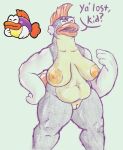  anthro anthrofied big_breasts blush breasts cheep_cheep dialogue eyeshadow female female_focus fish hi_res lips makeup marine mario_bros mature_anthro mature_female mohawk nintendo nude overweight overweight_female paper_mario schoal solo sushie thick_lips thick_thighs video_games 