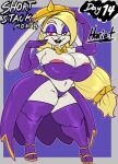  anthro areola big_breasts blonde_hair breasts broodal buckteeth cleavage clothed clothing english_text female hair hariet_(mario) hi_res huge_breasts jyto lagomorph legwear leporid mammal mario_bros nintendo rabbit solo super_mario_odyssey teeth text thick_thighs thigh_highs video_games 