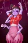  absurd_res animal_humanoid anthro arachnid arachnid_humanoid arthropod arthropod_humanoid clothing female hair hi_res humanoid muffet multi_arm multi_eye multi_limb rainven ribbons simple_background smile solo spider spider_humanoid undertale undertale_(series) video_games 