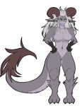  aeter_(character) anthro dragon female hair horn long_ears messy_hair model_sheet sketch solo taoreta thick_thighs unfinished white_hair 
