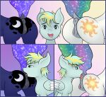  anal anthro between_butts blonde_hair blue_hair canid canine canis cutie_mark deep_rimming equid equine fan_character female feral friendship_is_magic genitals green_eyes hair happy hasbro hi_res horse male mammal multicolored_hair my_little_pony oral pegasus princess_celestia_(mlp) princess_luna_(mlp) pussy rimming sex skbld two_tone_hair wings wolf 