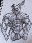  abs anthro bandage barazoku biceps big_muscles black_and_white blood bodily_fluids five_nights_at_freddy&#039;s five_nights_at_freddy&#039;s_3 genitals hi_res holding_object huge_muscles lagomorph leporid long_ears looking_at_viewer male male/male mammal monochrome muscular muscular_anthro muscular_male nipples pecs penis pinumontbalou rabbit scar scottgames smile smiling_at_viewer solo springtrap_(fnaf) traditional_media_(artwork) video_games 