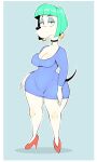  2022 absurd_res anthro breasts canid canine canis choker cleavage clothed clothing curvy_figure domestic_dog eyeshadow female footwear green_hair hair hi_res high_heels jewelry looking_at_viewer makeup mammal necklace solo standing thick_thighs usnarbit voluptuous white_body wide_hips 
