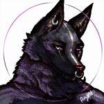  1:1 anthro anxiouslynx body_hair canid canine digital_media_(artwork) eyebrows facial_piercing fox fur headshot_portrait hi_res icon male mammal nose_piercing piercing portrait purple_eyes simple_background solo teeth 