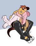  0r0 2022 absurd_res anthro blue_eyes blush brown_body brown_fur clothed clothing disney duo embrace eyes_closed fur hair herpestid hi_res hoodie hug lagomorph legwear leporid lettuce_(artist) male male/male mammal meerkat orange_hair rabbit simple_background the_lion_king thigh_highs timon topwear 