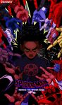  1boy 6+others afro commentary dark-skinned_male dark_background dark_skin disembodied_limb english_commentary evil_eyes glaring highres john_wick male_focus marvel miles_morales multiple_others nodowdy simple_background solo_focus sony spider-man:_into_the_spider-verse spider-man_(miles_morales) spider-man_(series) superhero 