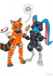  2022 anthro ball_gag bdsm biped blackjack_o&#039;hare blue_body blue_fur bodysuit brown_body brown_fur buckteeth bulge buttplug clothed clothing cuff_(restraint) dialogue digital_drawing_(artwork) digital_media_(artwork) duo english_text fur gag gagged glistening guardians_of_the_galaxy handcuffs harness hi_res kandlin lagomorph leporid long_ears looking_at_viewer male mammal marvel metal_cuffs neckerchief orange_clothing pink_nose plug_(sex_toy) procyonid rabbit raccoon red_eyes restraints riding_crop rocket_raccoon rubber sex_toy simple_background skinsuit smile teeth text tight_clothing whip white_background 