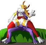  anthro bandai_namco bodily_fluids breast_grab breast_play breasts canid canine chair_position cum cum_in_pussy cum_inside digimon digimon_(species) duo female fox from_behind_position genital_fluids genitals hand_on_breast hi_res humanoid imp impmon male male/female mammal mostly_nude penetration penis reindeer_costume renamon sex sitting swain_(artist) updated vaginal vaginal_penetration 