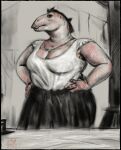 19th_century 2022 absurd_res ancient_art anthro appliance beak big_breasts black_clothing black_dress blouse bow_(feature) breasts charcoal_(artwork) cleavage clothed clothing clothing_iron digital_drawing_(artwork) digital_media_(artwork) digital_pastel_(artwork) dinosaur drawing dress dyna_soar female grey_background guide_lines hadrosaurid hands_on_hips headgear headwear hi_res ironing ironing_board jewelry laundry_room mature_female necklace ornithischian overweight pastel_(artwork) reptile saurian_(disambiguation) scalie shirt signature simple_background sketch sketch_background solo stove tonal_drawing topwear traditional_media_(artwork) undershirt underwear white_clothing white_topwear wide_hips 